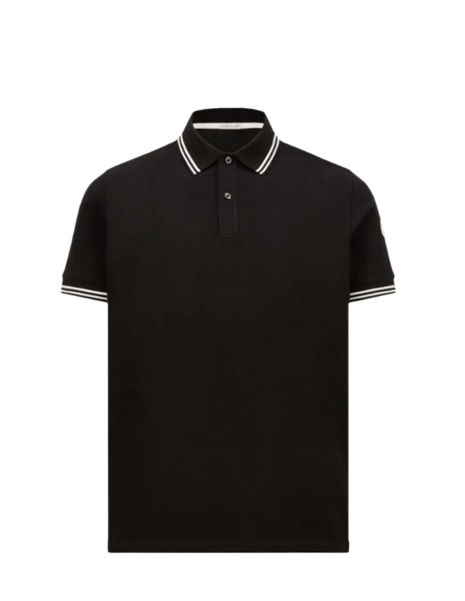 STRIPED TRIM COTTON PIQUET POLO SHIRT - MONCLER - Verso