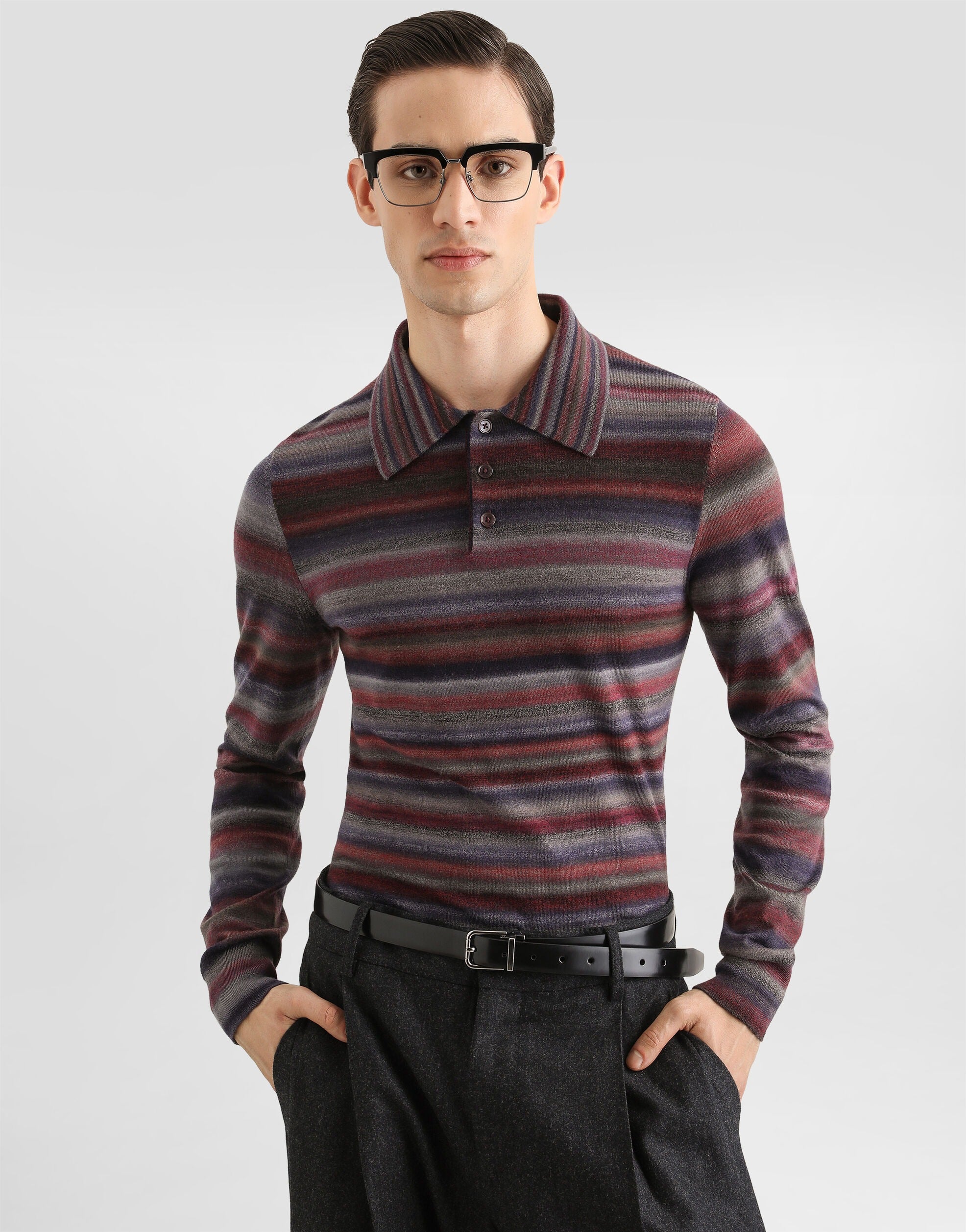 Striped wool polo shirt-DOLCE&GABBANA-Verso