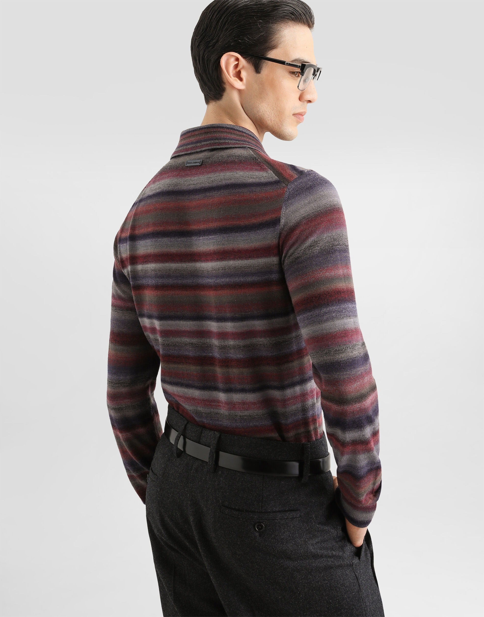 Striped wool polo shirt-DOLCE&GABBANA-Verso