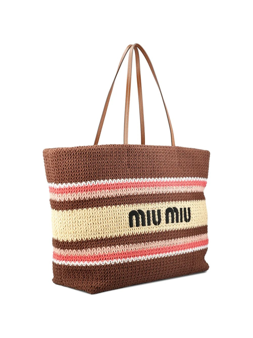 Striped Woven Tote Bag-MIU MIU-Verso