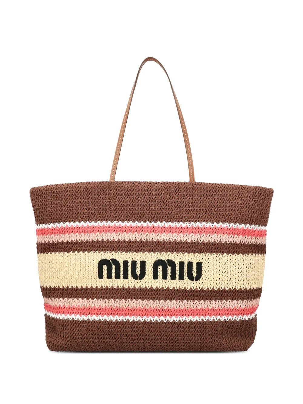 Striped Woven Tote Bag-MIU MIU-306752-TU-Verso