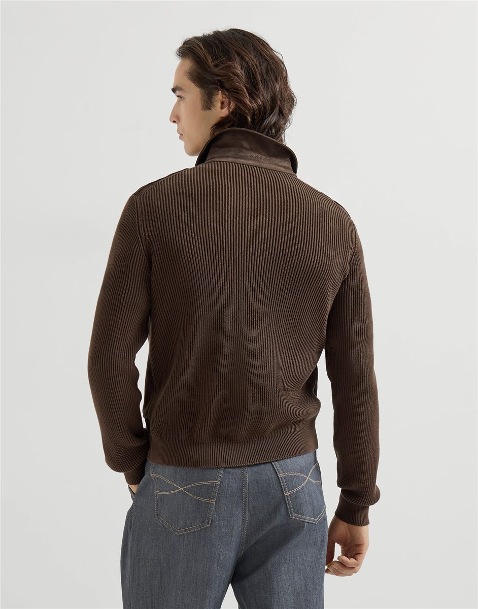 Suede and cotton knit outerwear jacket-BRUNELLO CUCINELLI-Verso