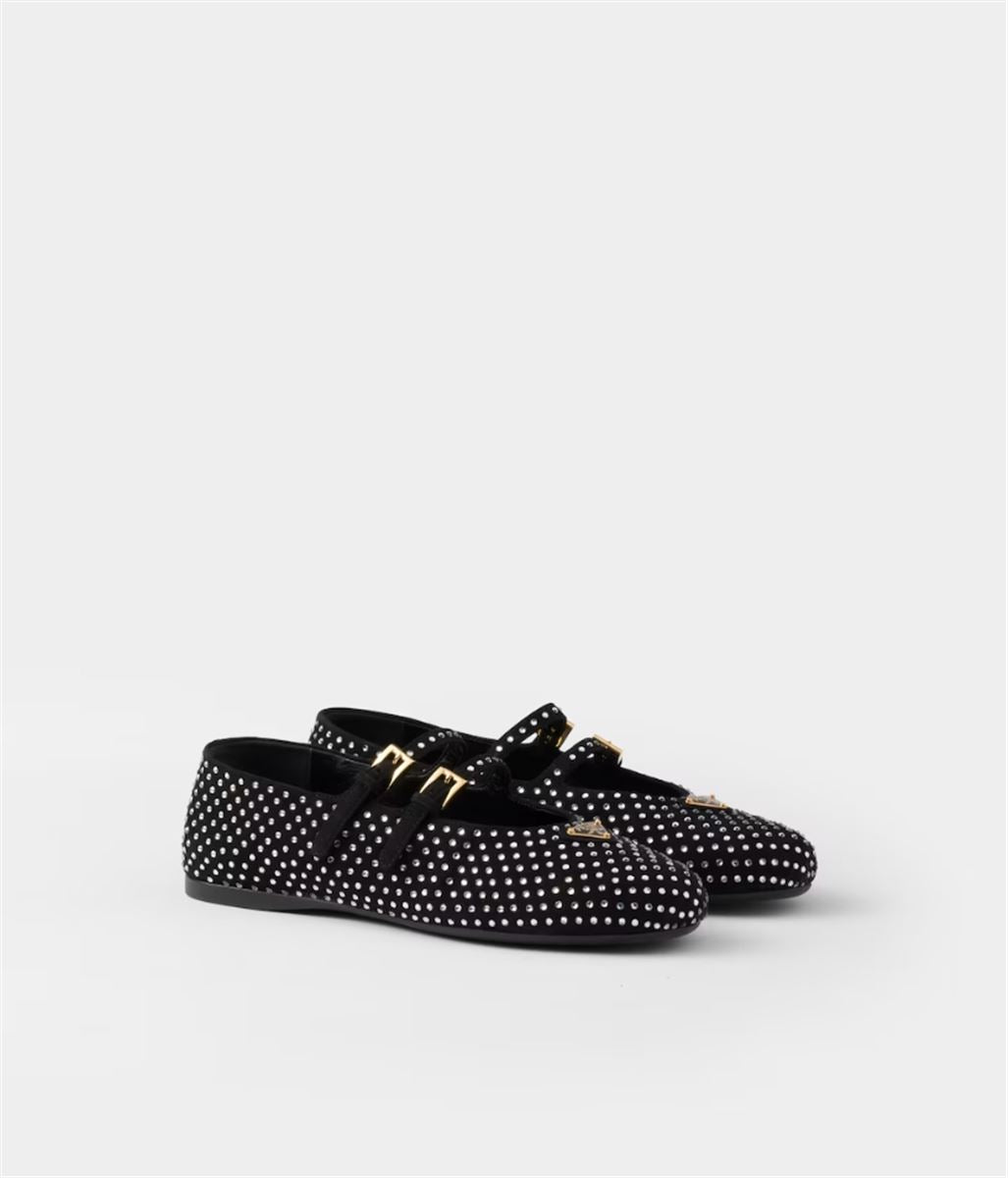SUEDE BALLERINAS WITH CRYSTALS - PRADA - Verso