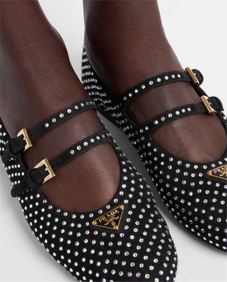 SUEDE BALLERINAS WITH CRYSTALS - PRADA - Verso