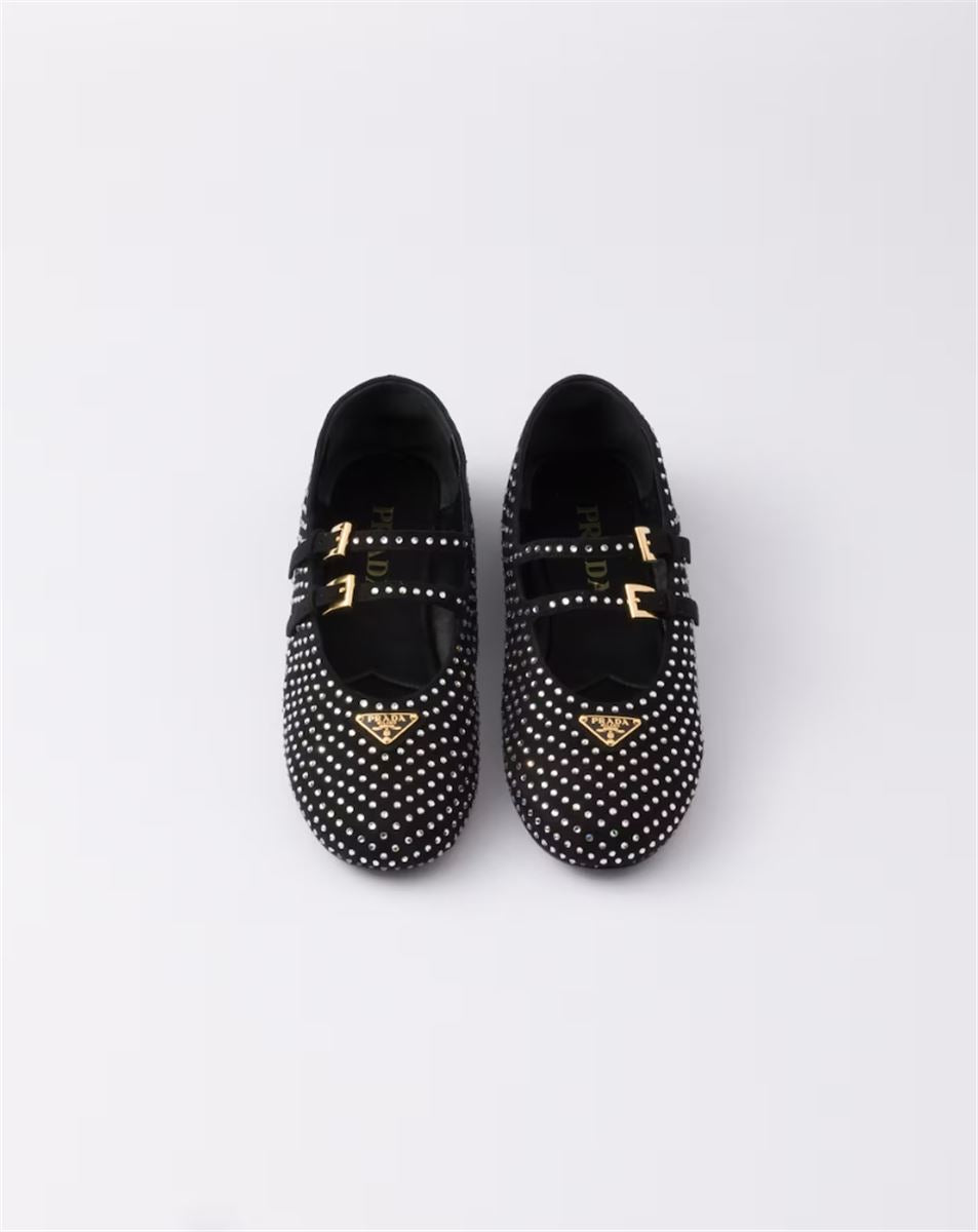 SUEDE BALLERINAS WITH CRYSTALS - PRADA - Verso