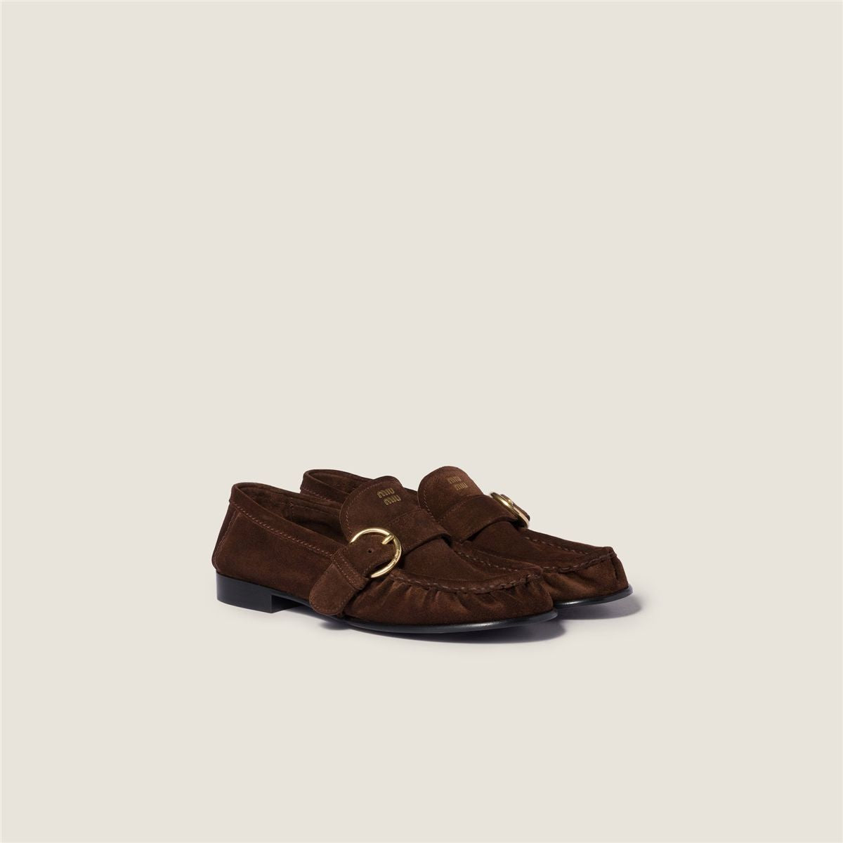 Suede loafers with buckle-MIU MIU-Verso