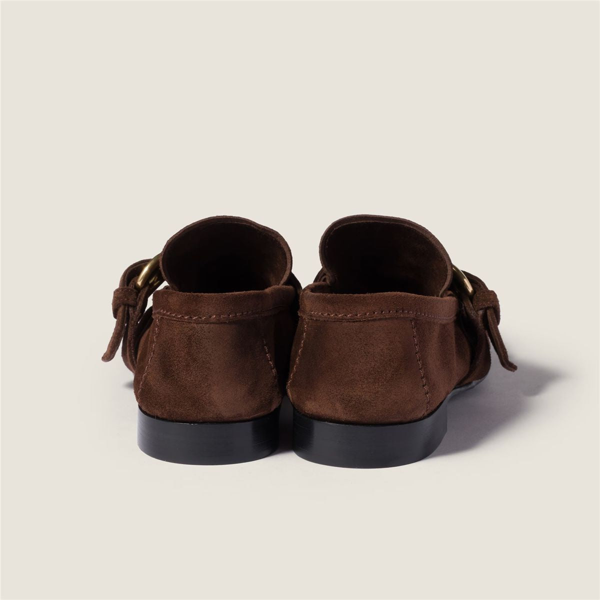 Suede loafers with buckle-MIU MIU-Verso