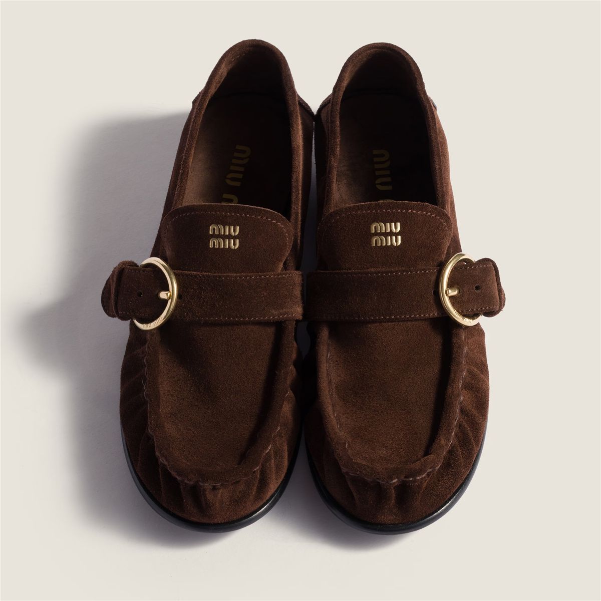 Suede loafers with buckle-MIU MIU-Verso