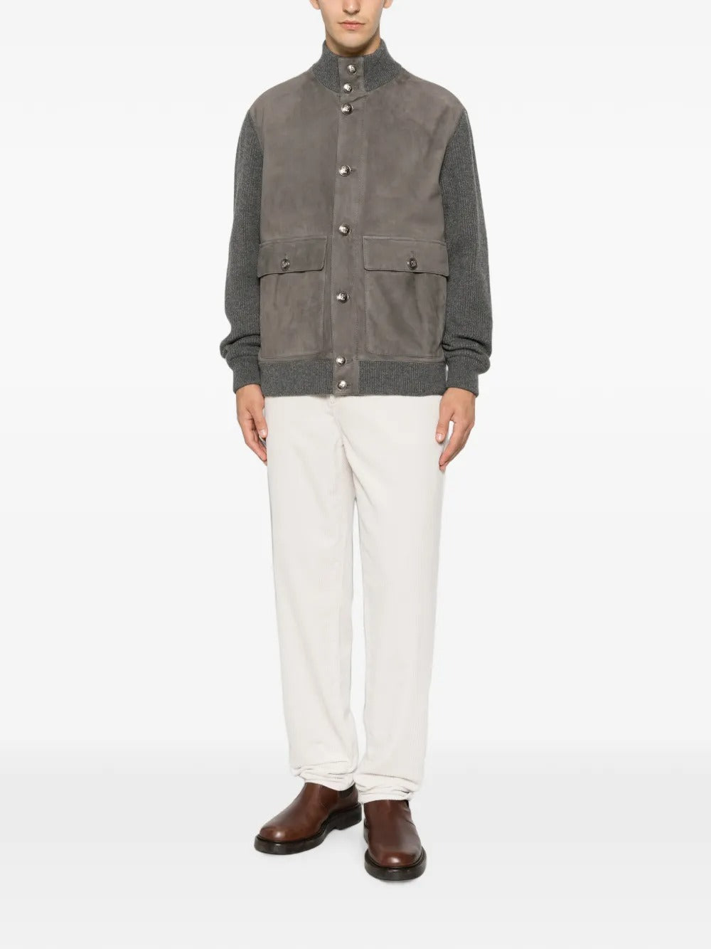 Suede-panel ribbed jacket-BRUNELLO CUCINELLI-Verso