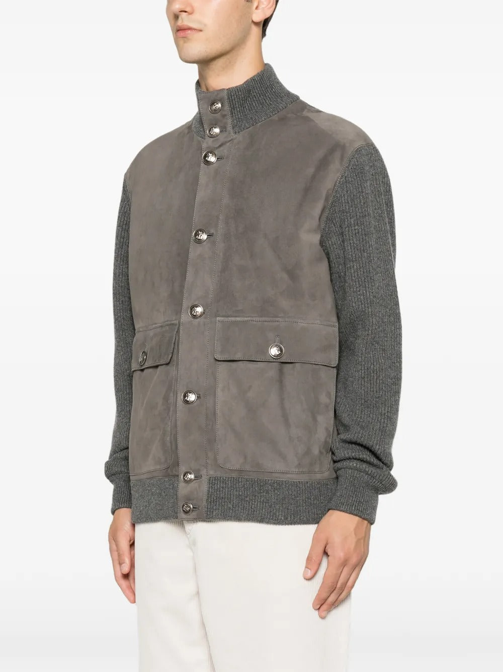 Suede-panel ribbed jacket-BRUNELLO CUCINELLI-Verso