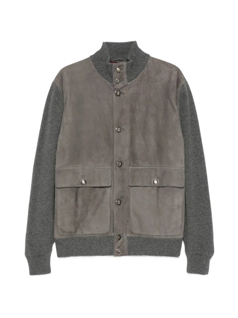 Suede-panel ribbed jacket-BRUNELLO CUCINELLI-Verso