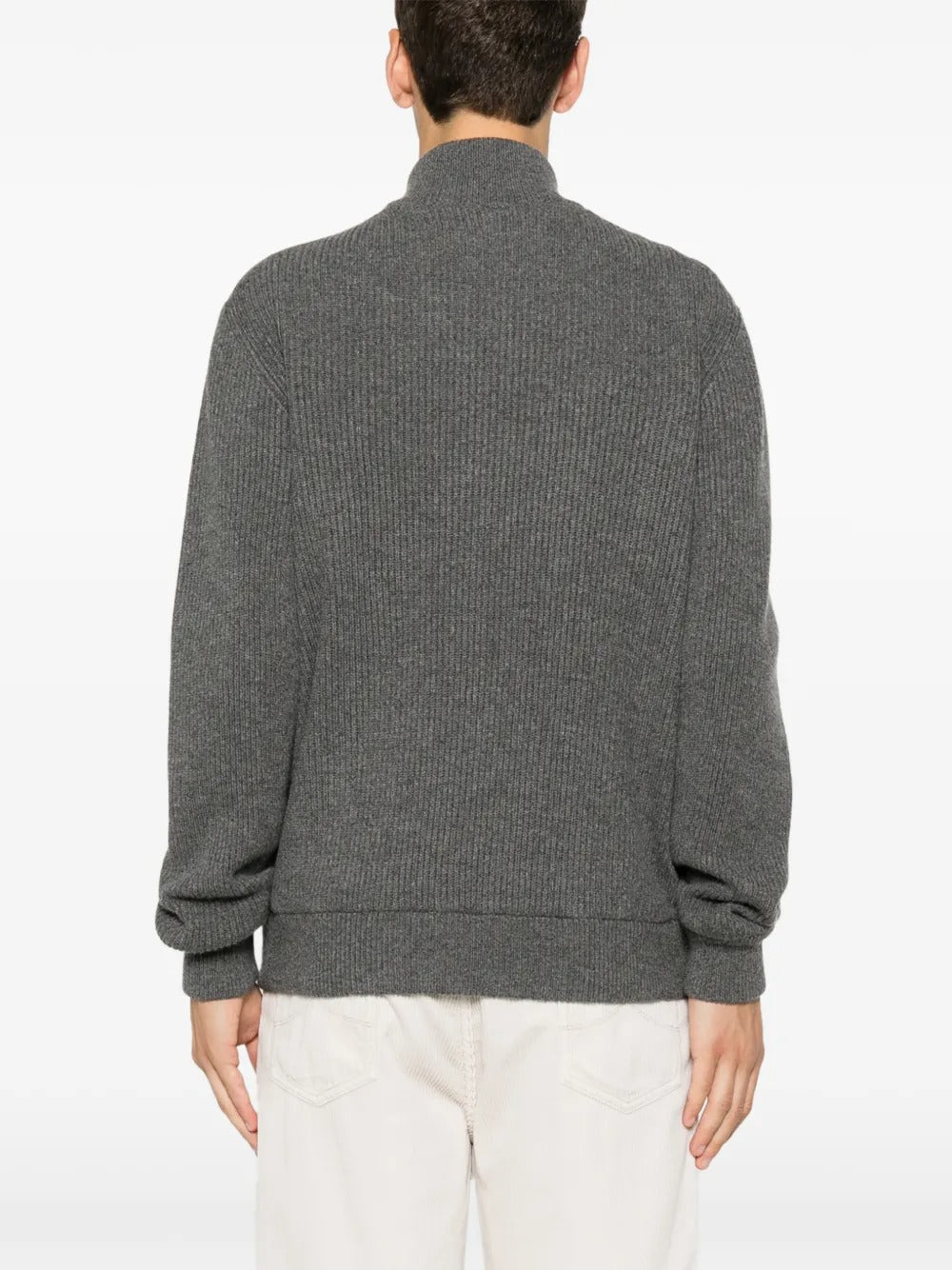 Suede-panel ribbed jacket-BRUNELLO CUCINELLI-Verso