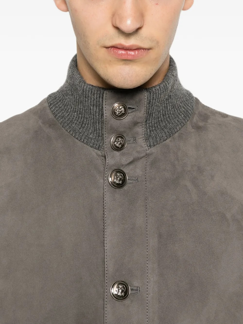 Suede-panel ribbed jacket-BRUNELLO CUCINELLI-Verso