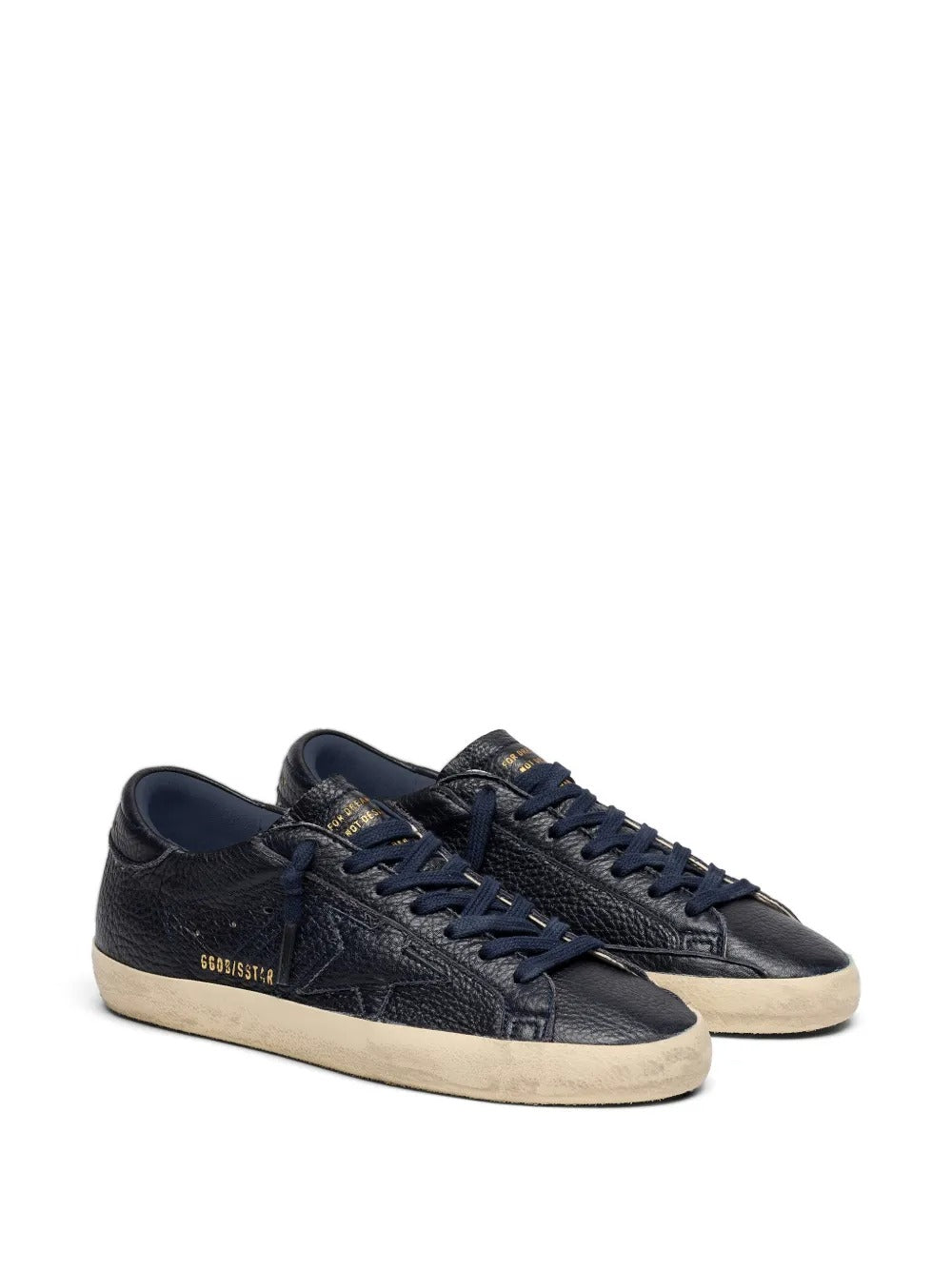 Super-star sneakers in leather with tone-on-tone leather star-GOLDEN GOOSE-Verso