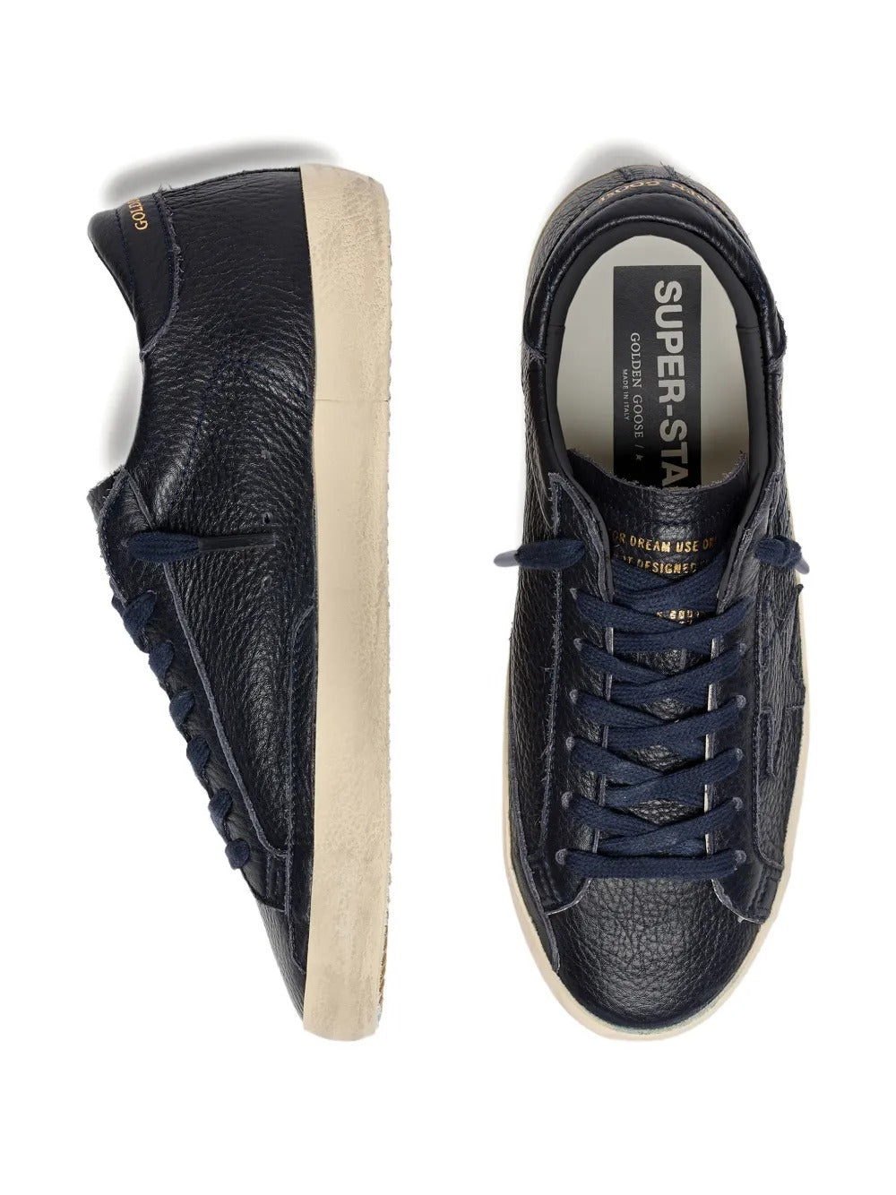 Super-star sneakers in leather with tone-on-tone leather star-GOLDEN GOOSE-Verso