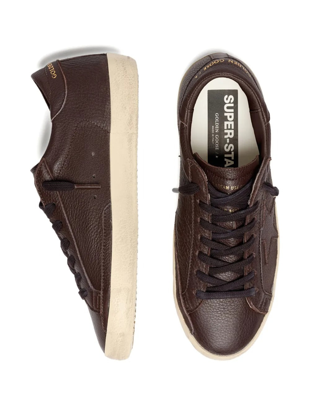 Super-star sneakers in leather with tone-on-tone leather star-GOLDEN GOOSE-Verso