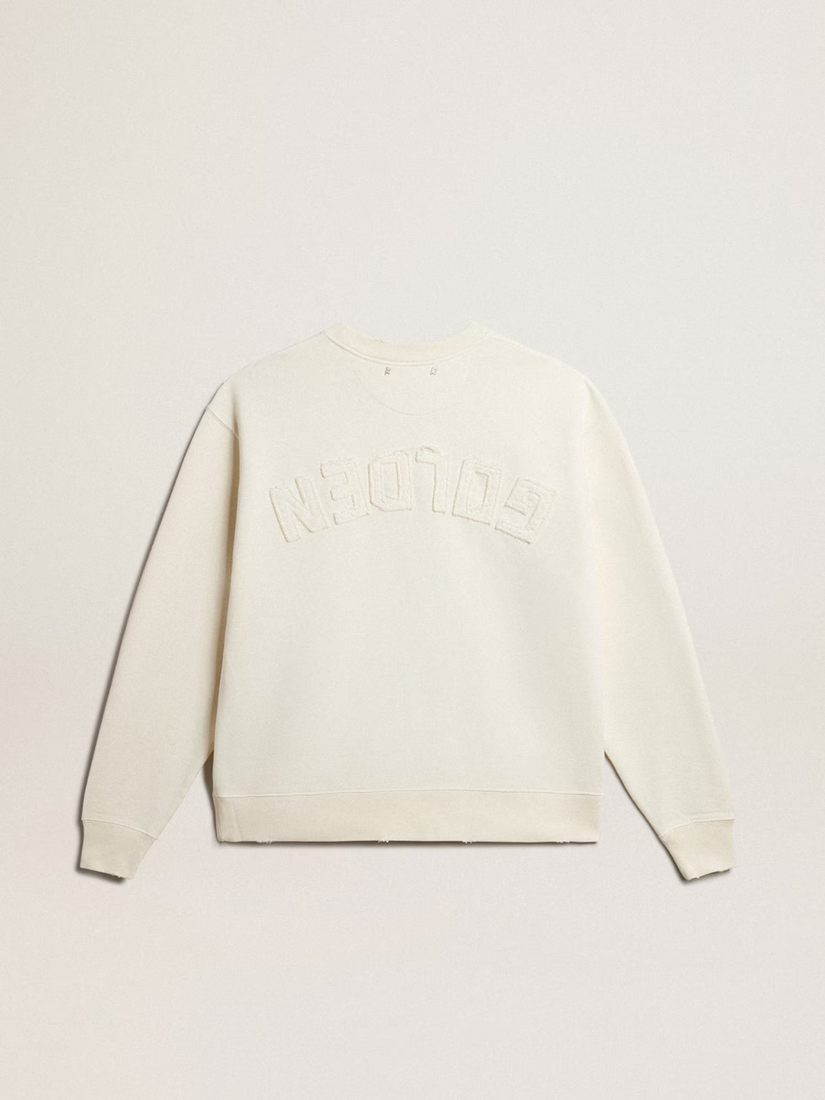 Sweatshirt in Aged White with Reverse Logo on the Back-GOLDEN GOOSE-Verso