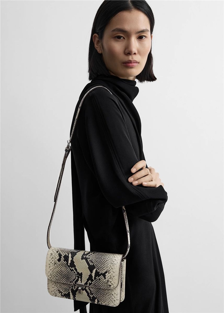 T-lock python-embossed crossbody black/ecru