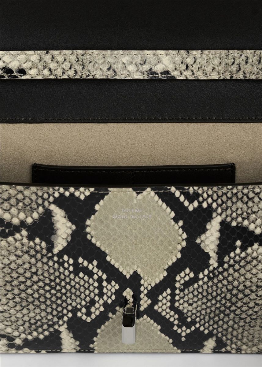 T-lock python-embossed crossbody black/ecru