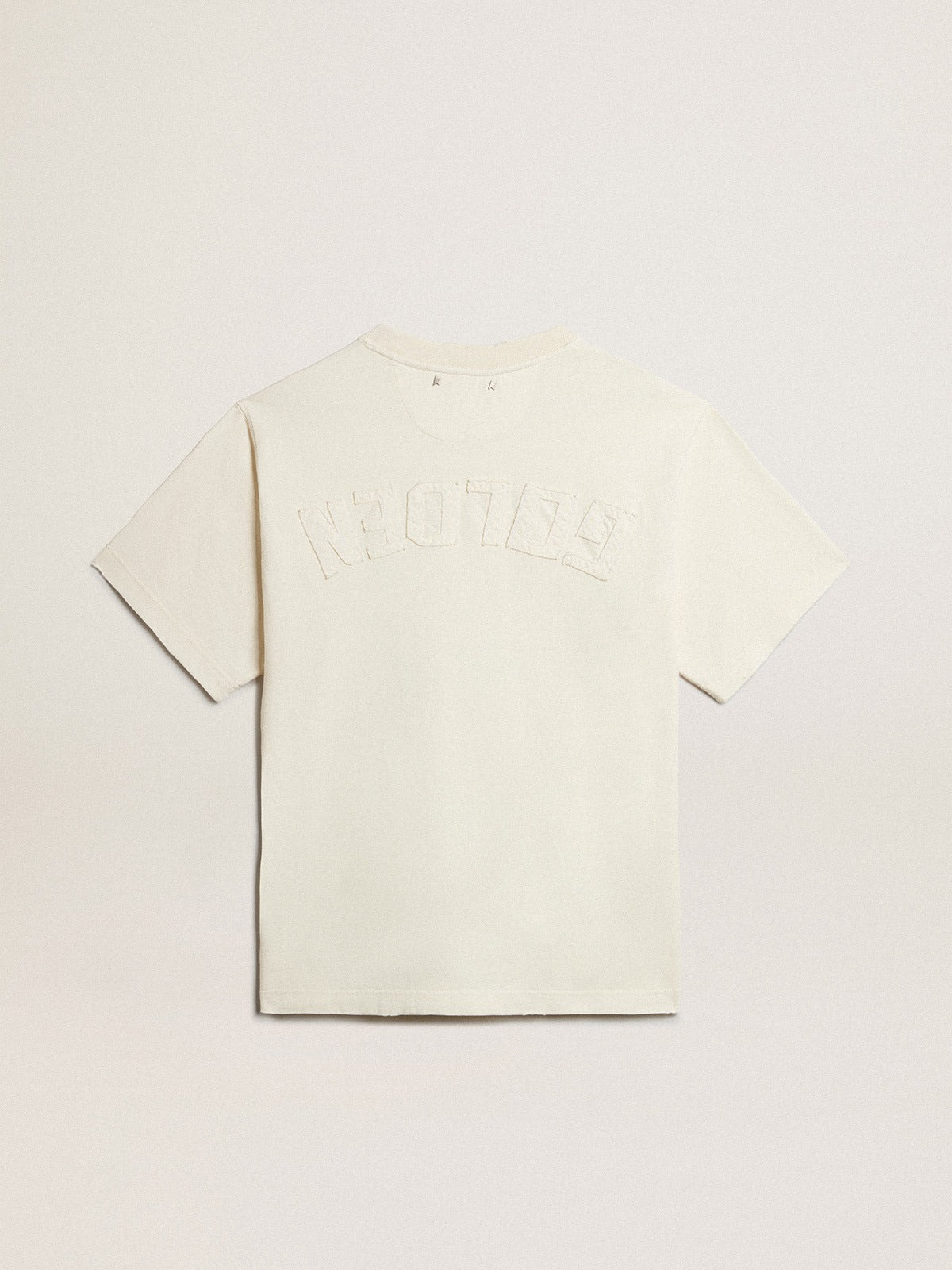 T-shirt in Aged White with Reverse Logo on the Back-GOLDEN GOOSE-Verso