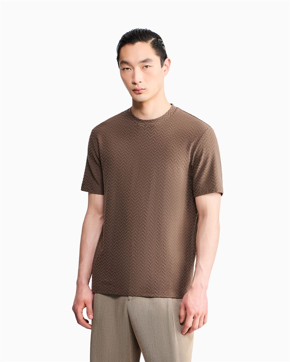 T-shirt regular fit chevron jacquard stretch virgin wool-GIORGIO ARMANI-Verso