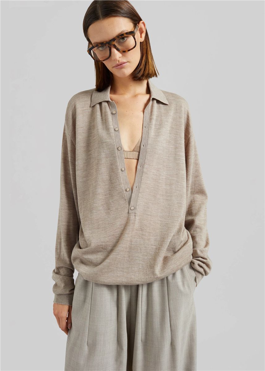 Tala Knit V-Neck Polo-THE FRANKIE SHOP-Verso