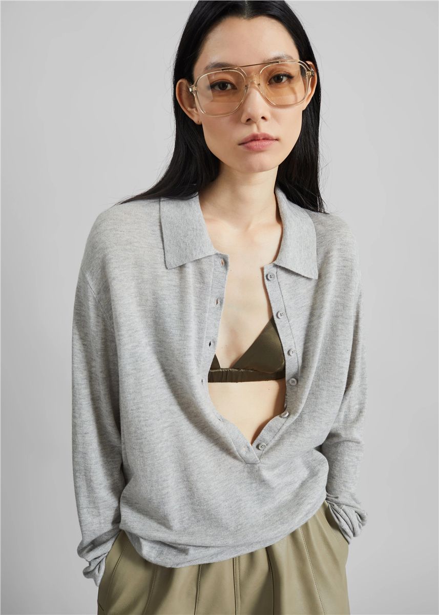 Tala Knit V-Neck Polo-THE FRANKIE SHOP-Verso