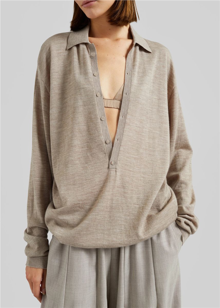 Tala Knit V-Neck Polo-THE FRANKIE SHOP-Verso