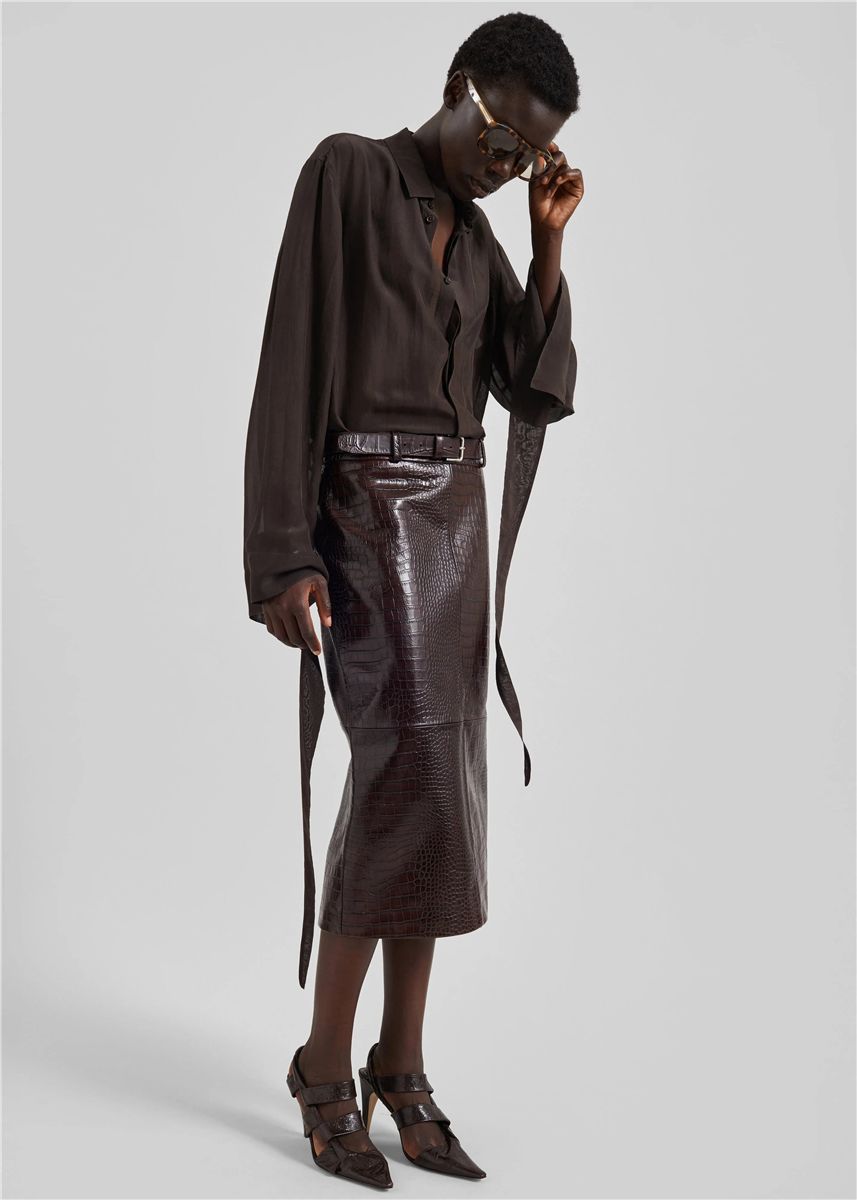 Taney Croc Leather Pencil Skirt-THE FRANKIE SHOP-Verso