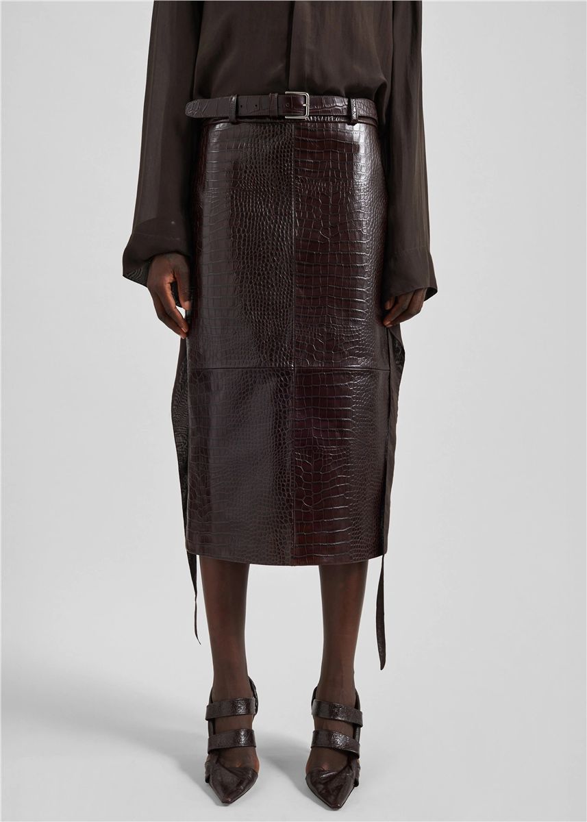 Taney Croc Leather Pencil Skirt-THE FRANKIE SHOP-Verso