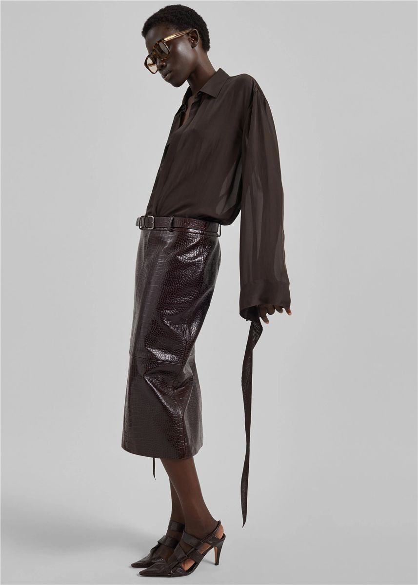 Taney Croc Leather Pencil Skirt-THE FRANKIE SHOP-Verso