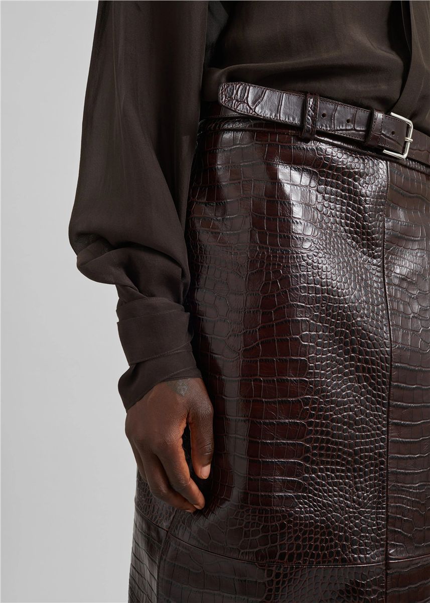 Taney Croc Leather Pencil Skirt-THE FRANKIE SHOP-Verso