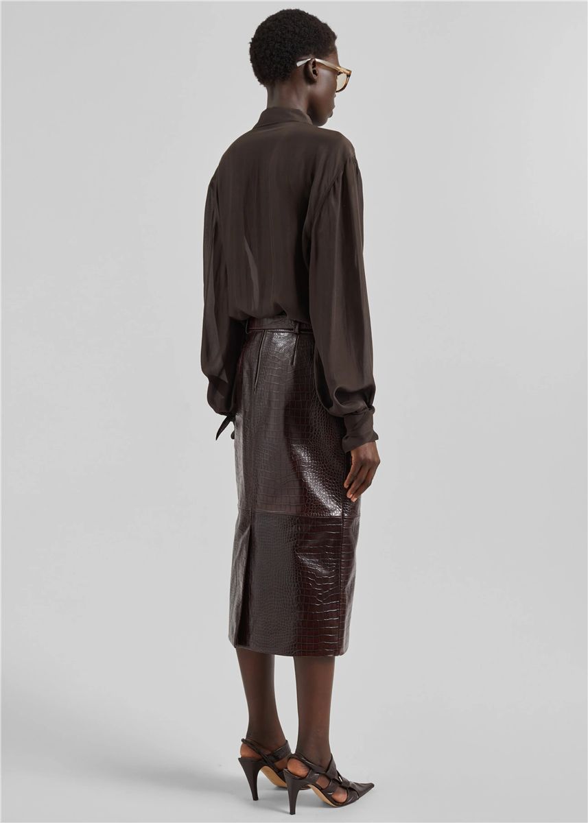 Taney Croc Leather Pencil Skirt-THE FRANKIE SHOP-Verso