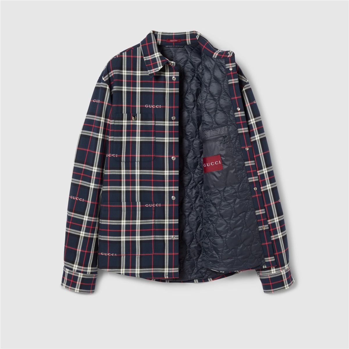 Tartan cotton jacquard padded shirt-GUCCI-Verso