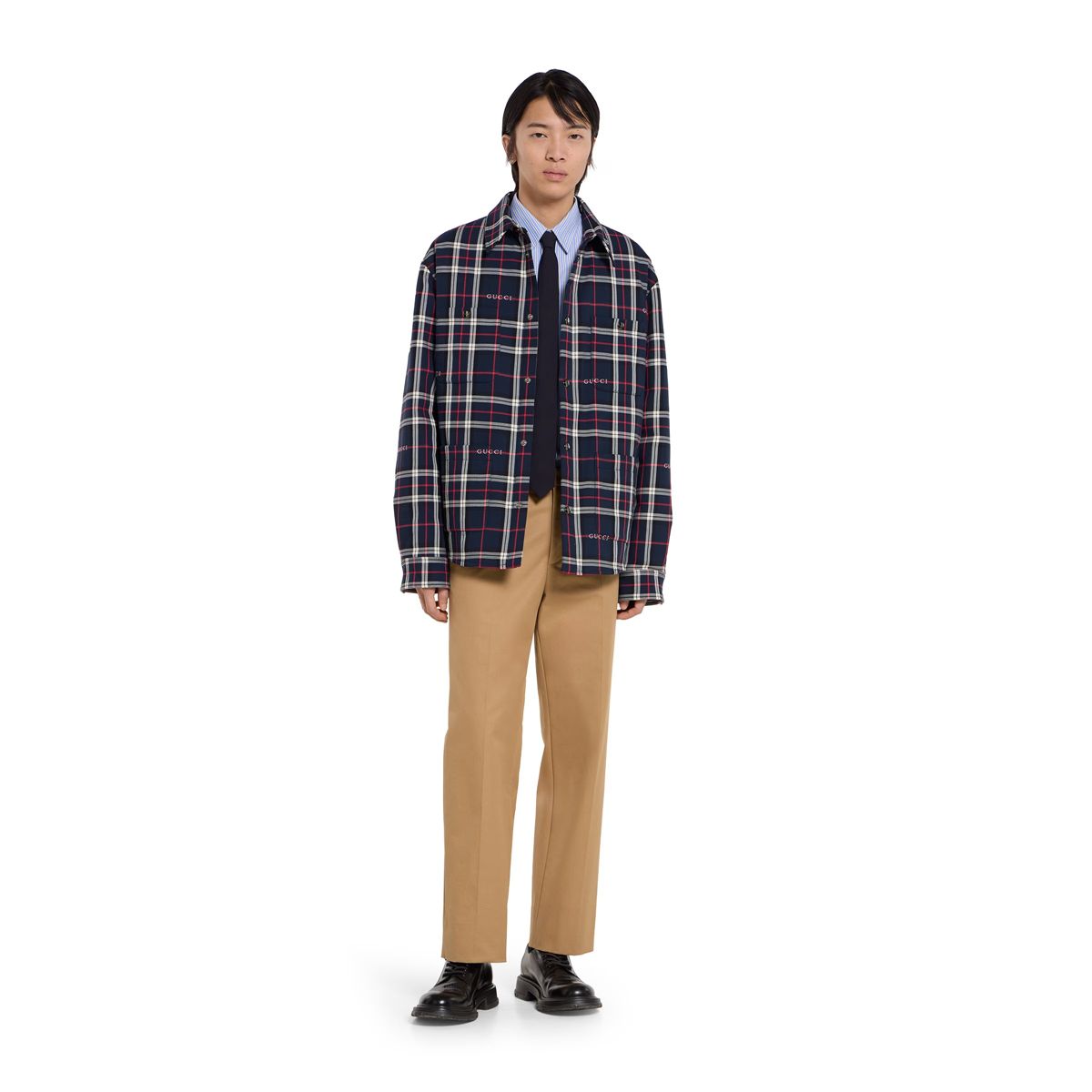 Tartan cotton jacquard padded shirt-GUCCI-Verso