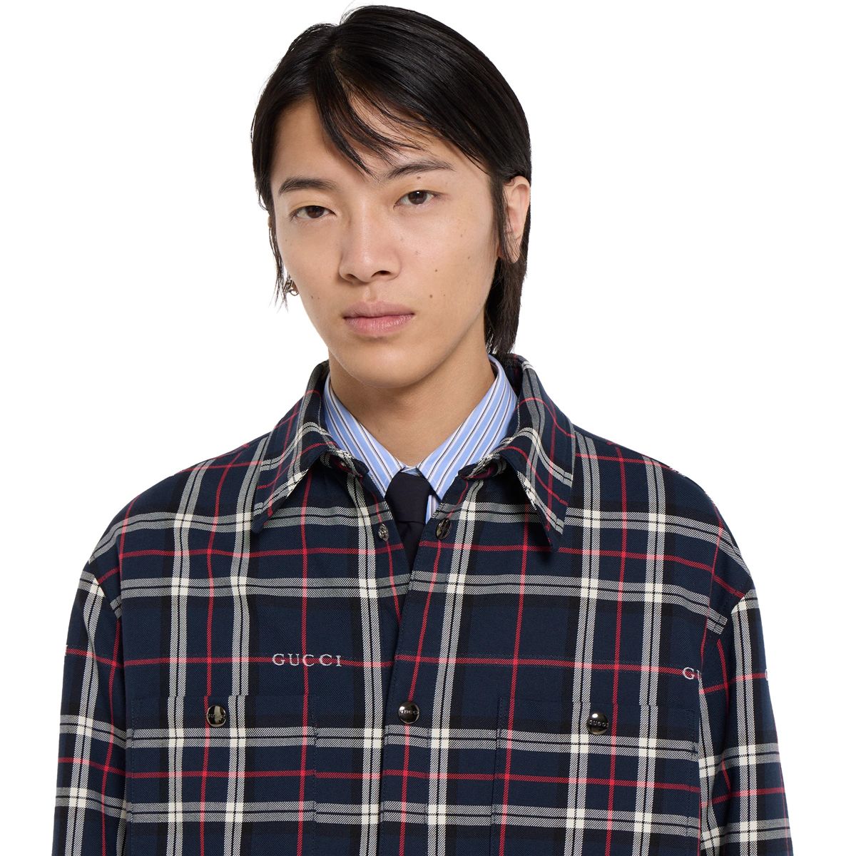 Tartan cotton jacquard padded shirt-GUCCI-Verso