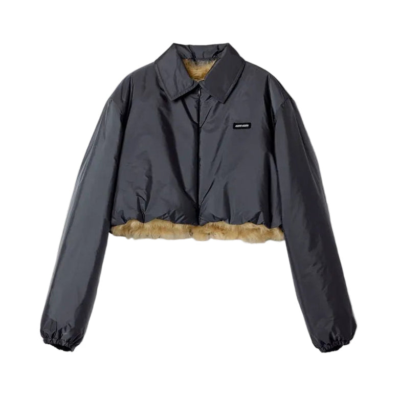 Technical fabric and shearling blouson jacket-MIU MIU-312051-40-Verso