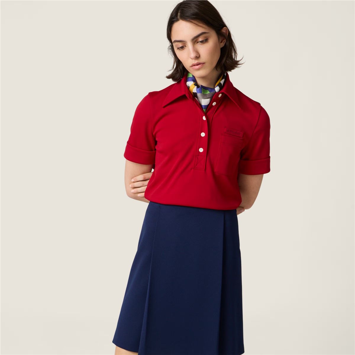 Technical jersey polo shirt-MIU MIU-Verso