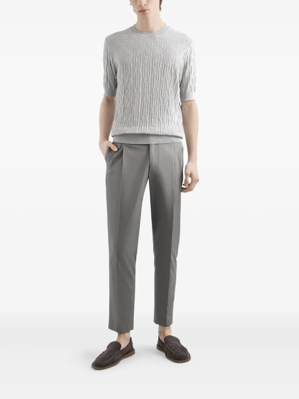 Textured-knit Short-sleeve Top-DOLCE & GABBANA-Verso