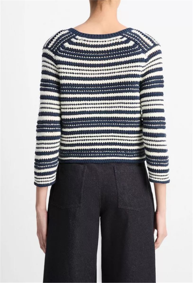 TEXTURED STRIPE ITALIAN COTTON CARDIGAN-VINCE-Verso
