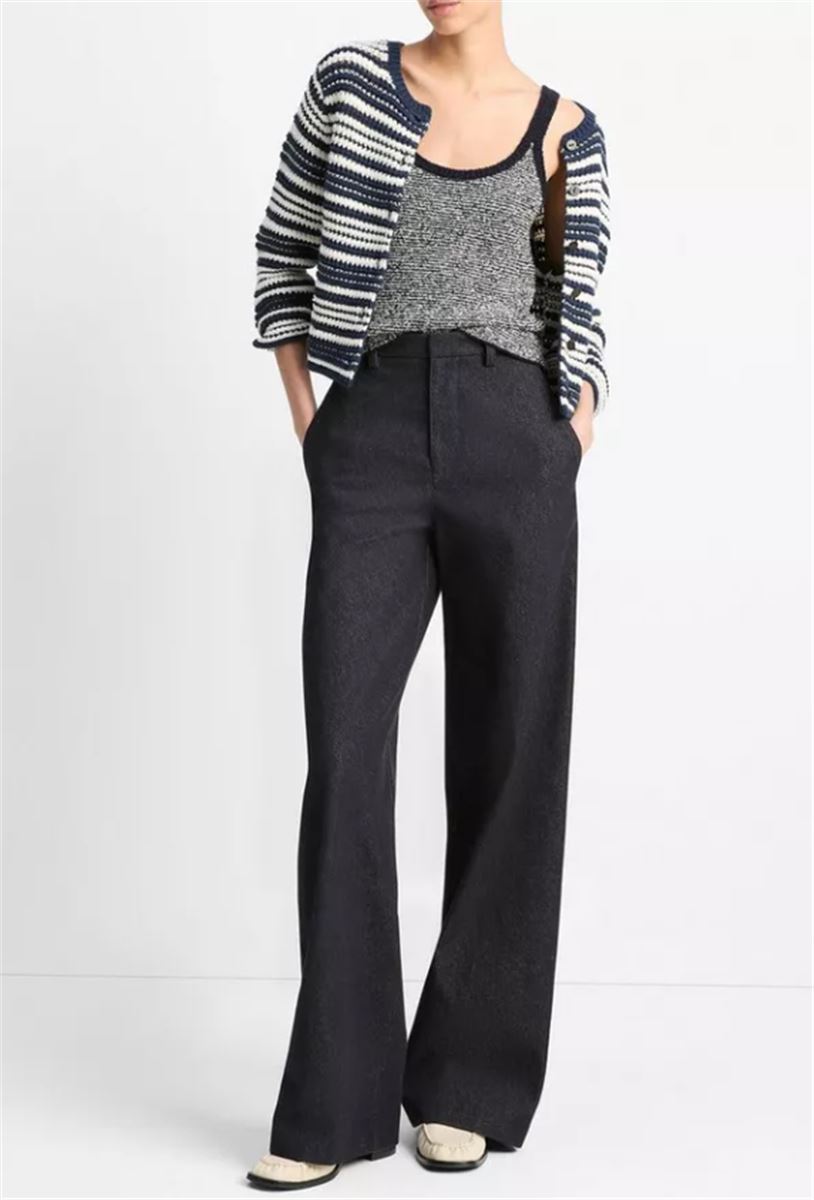 TEXTURED STRIPE ITALIAN COTTON CARDIGAN-VINCE-Verso