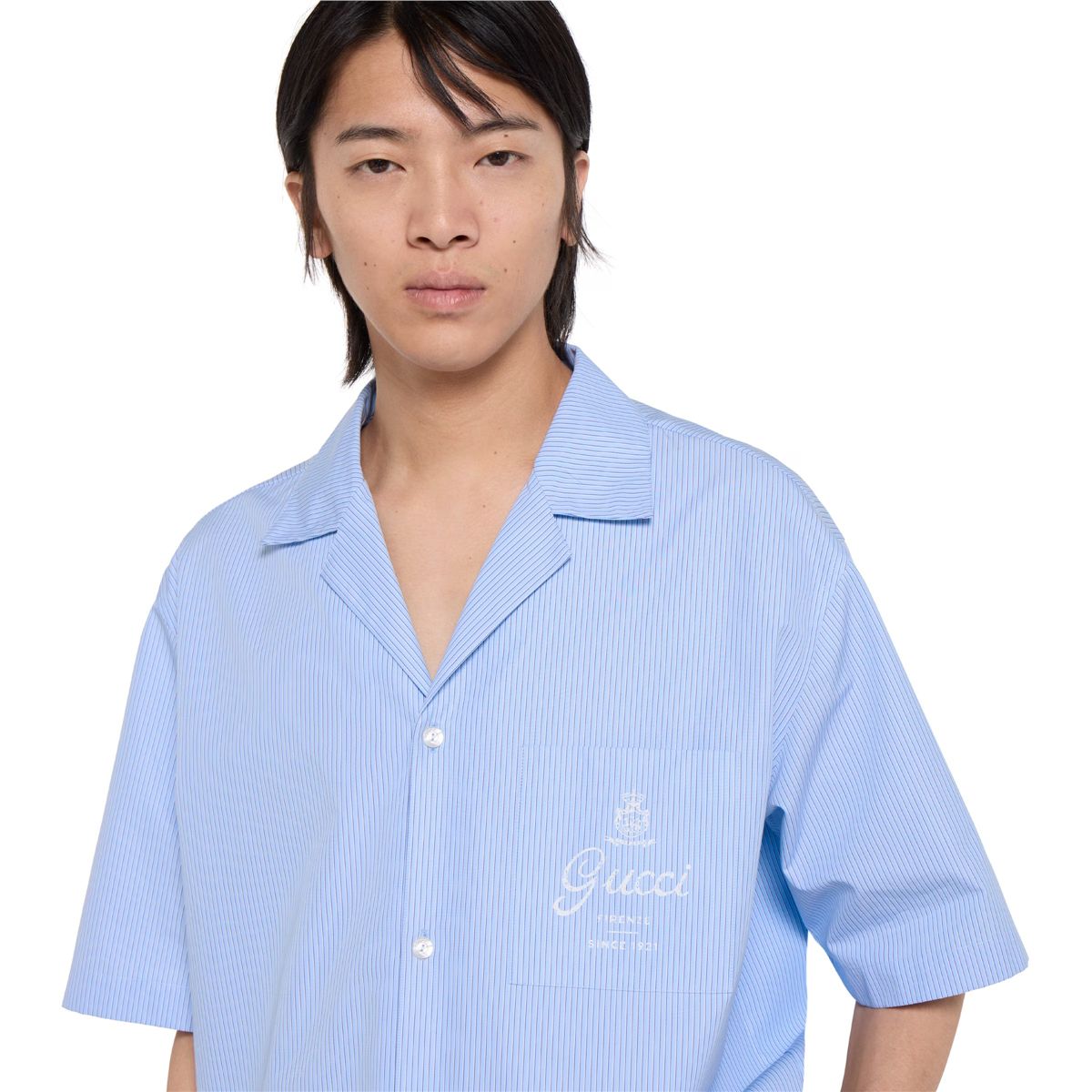 Thin striped cotton poplin bowling shirt-GUCCI-Verso