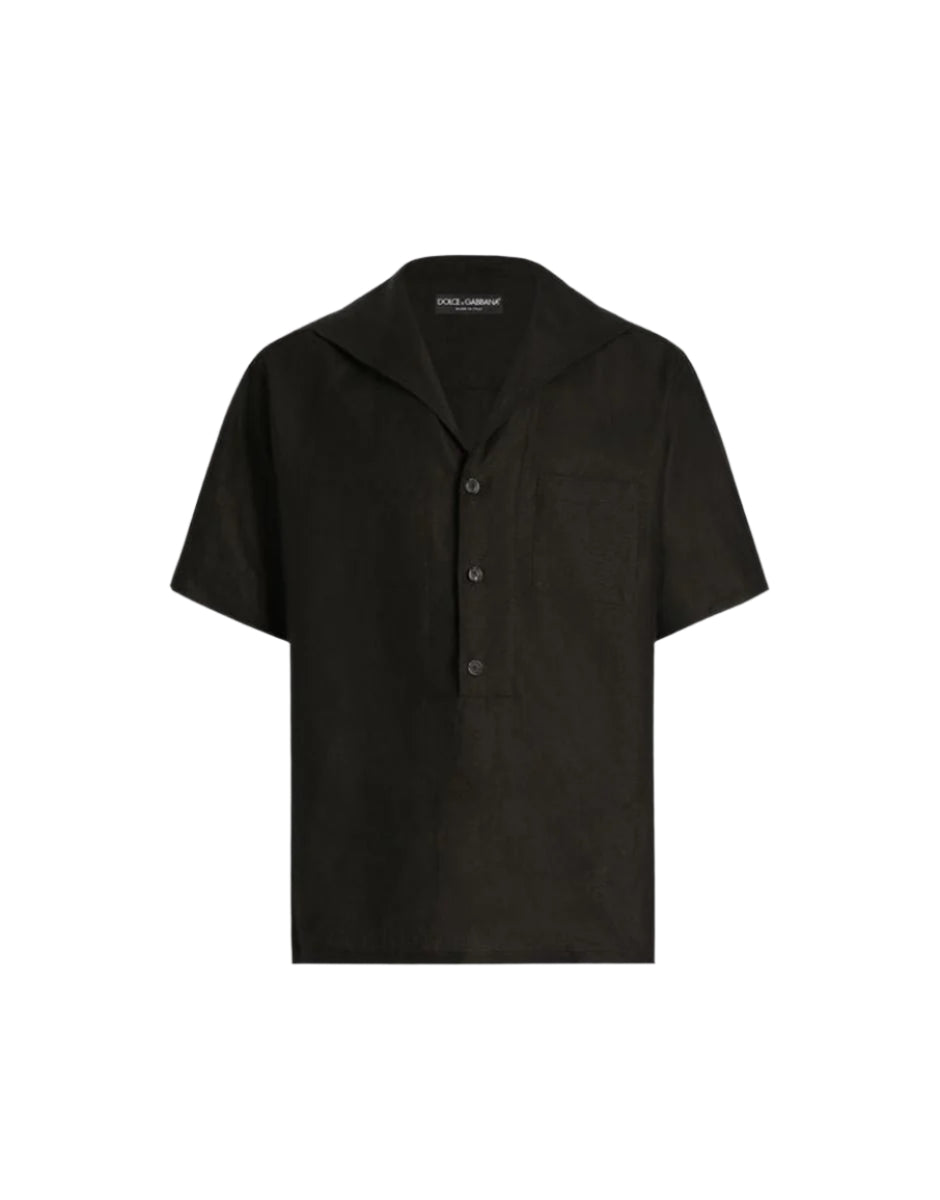 THREE-BUTTON SHORT-SLEEVED LINEN SHIRT - DOLCE & GABBANA - Verso