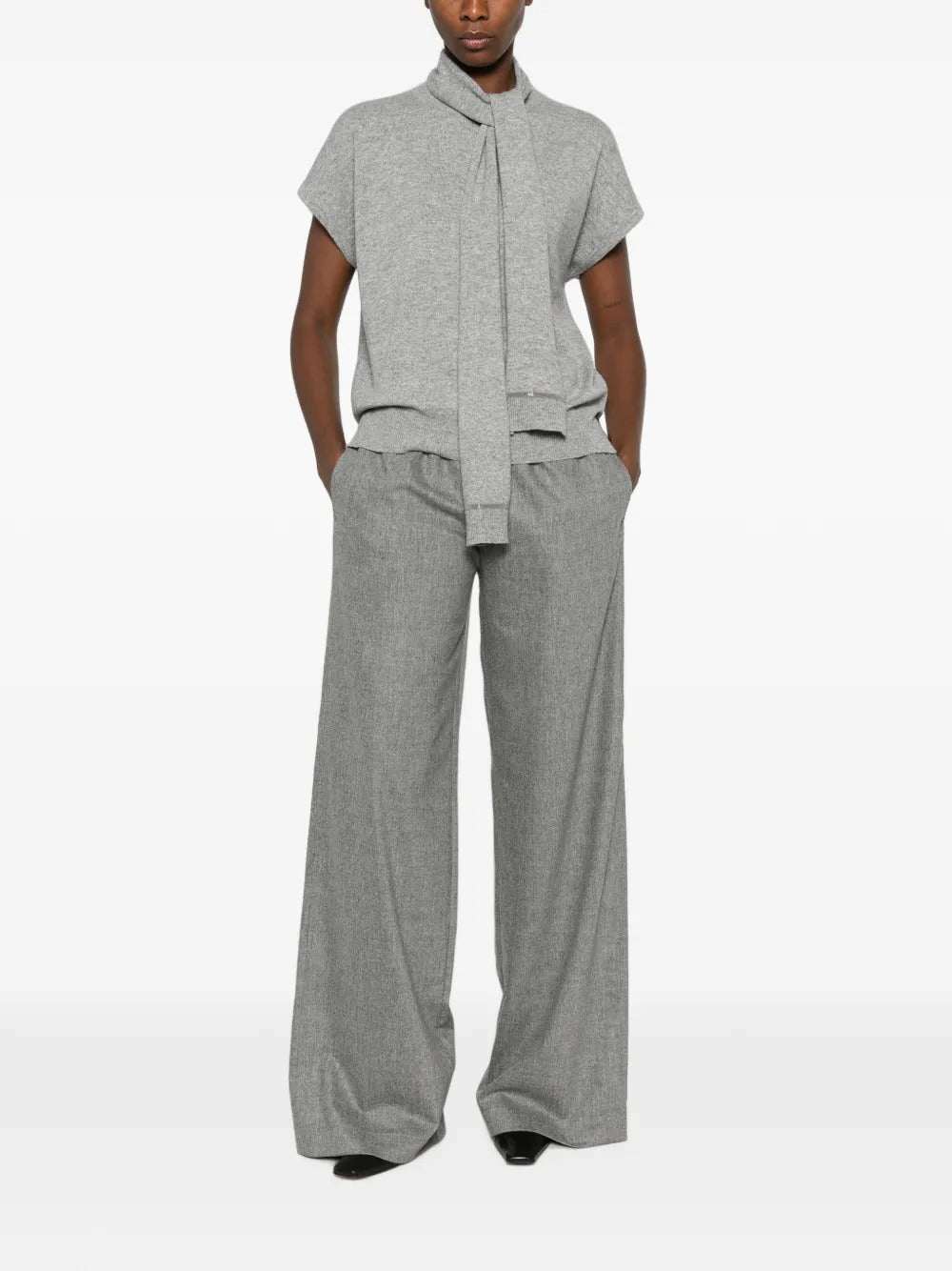 Tie-neck short-sleeve sweater-FABIANA FILIPPI-Verso