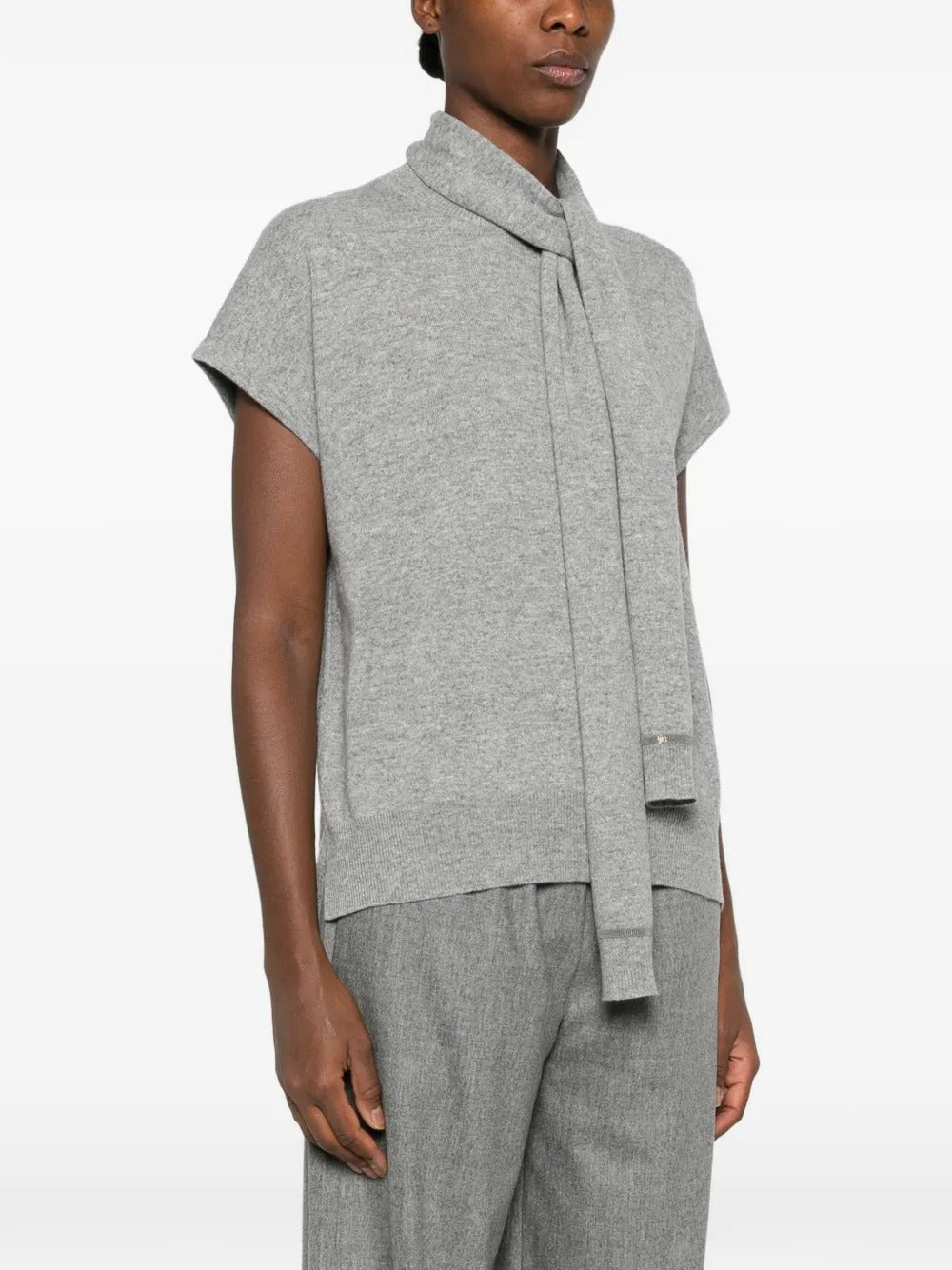 Tie-neck short-sleeve sweater-FABIANA FILIPPI-Verso
