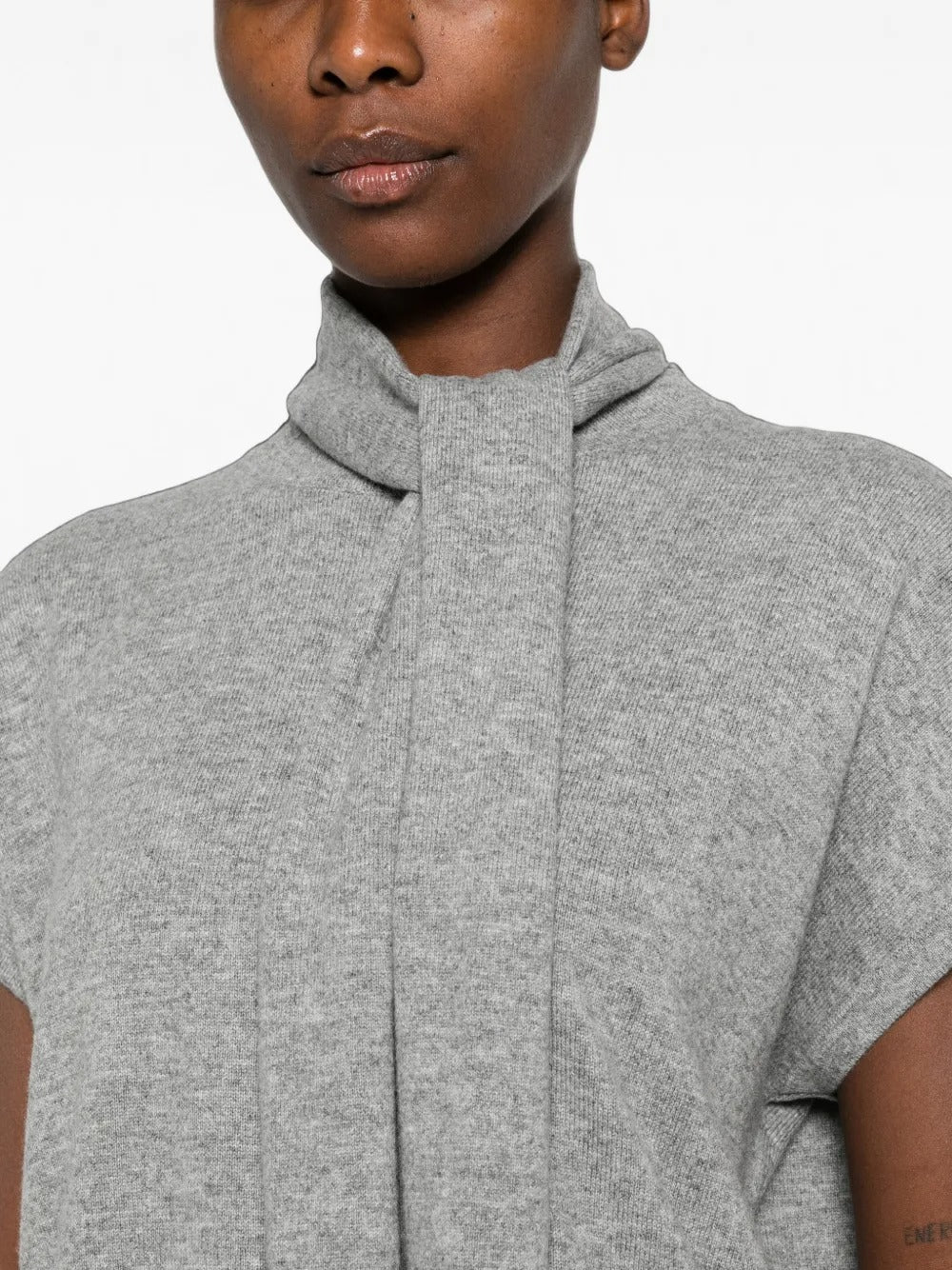Tie-neck short-sleeve sweater-FABIANA FILIPPI-Verso
