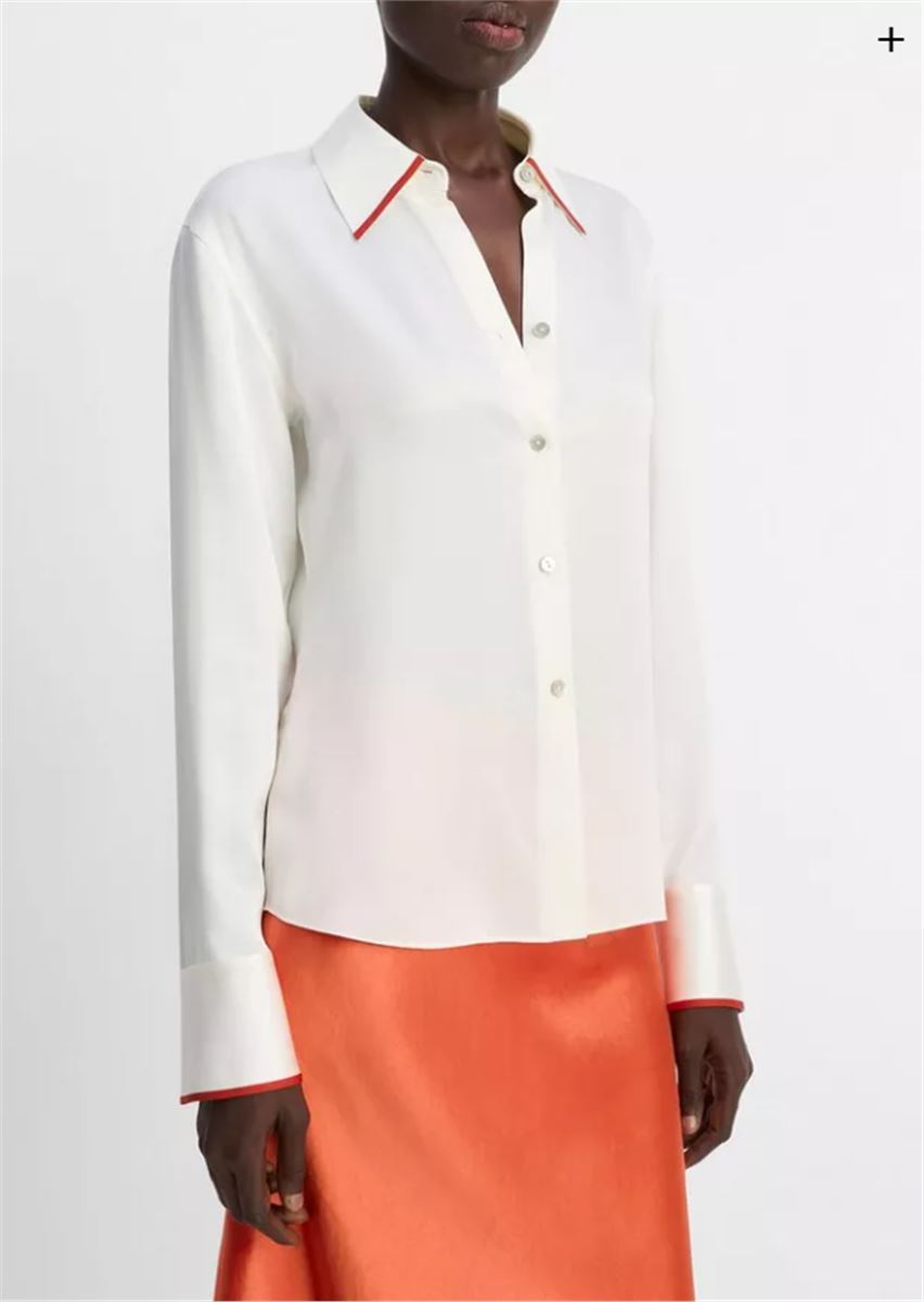 TIPPED SILK BUTTON-FRONT BLOUSE-VINCE-Verso