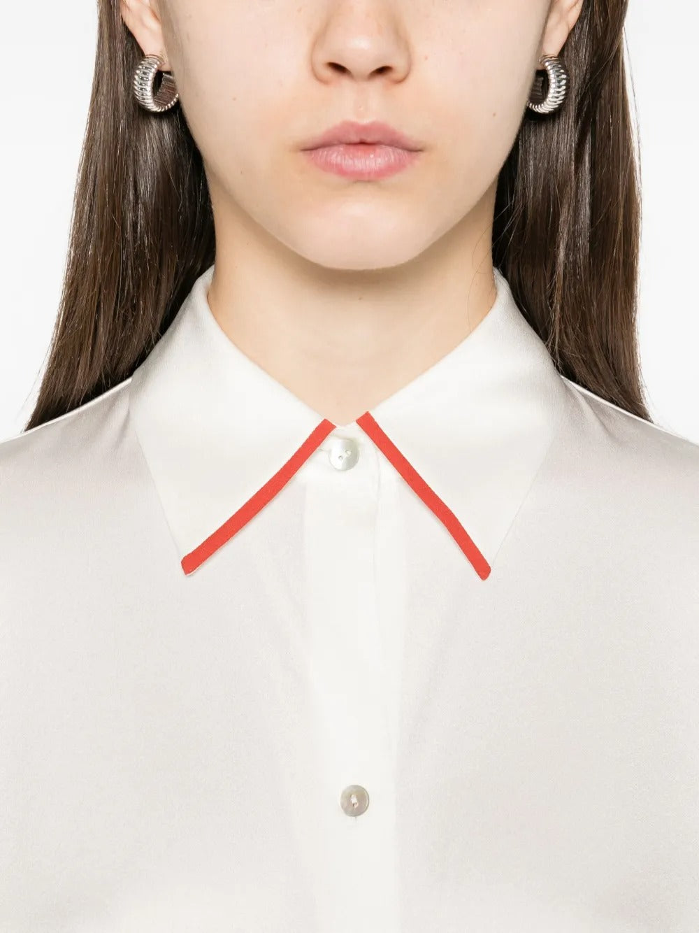 Tipped silk button-front blouse-VINCE-Verso