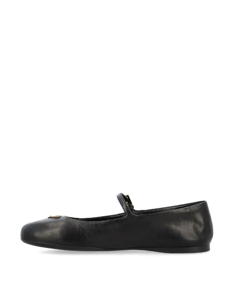 TRIANGLE-LOGO LEATHER BALLERINA SHOES PRADA