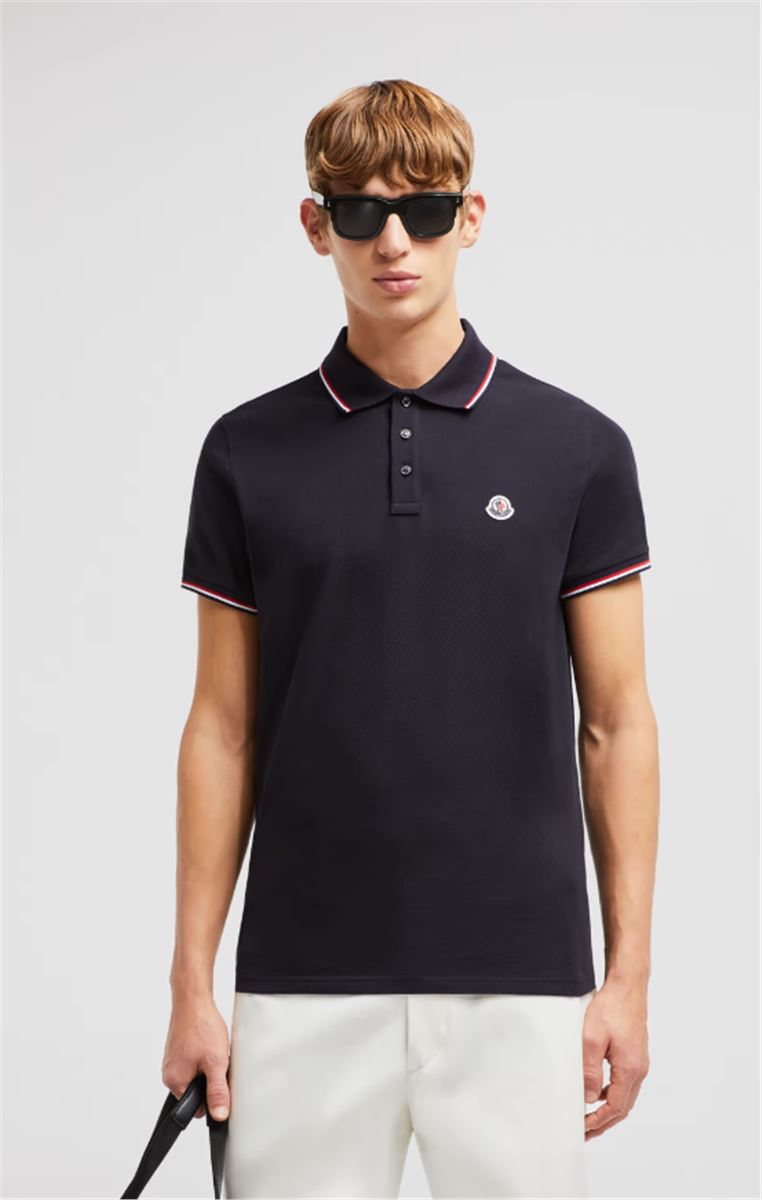 TRICOLOR-TRIMMED COTTON PIQUET POLO SHIRT - MONCLER - Verso